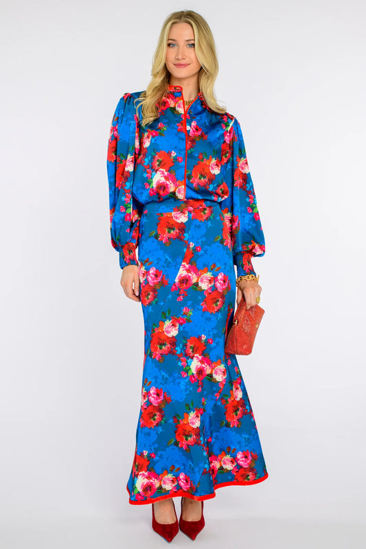 Serena Skirt in holiday chintz teal by Elizabeth James