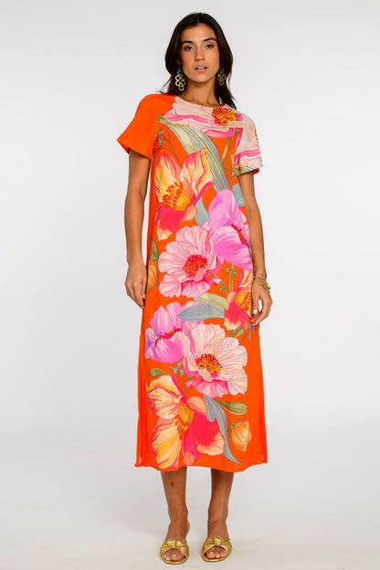 Tess Midi Dress in sunset blooms by Elizabeth James