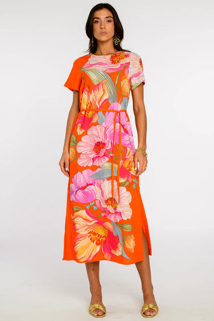 Tess Midi Dress in sunset blooms by Elizabeth James