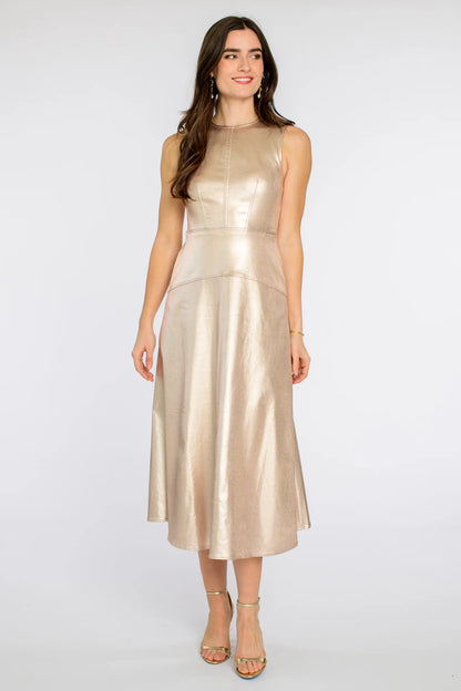 Claire Dress in metallic denim by Elizabeth James