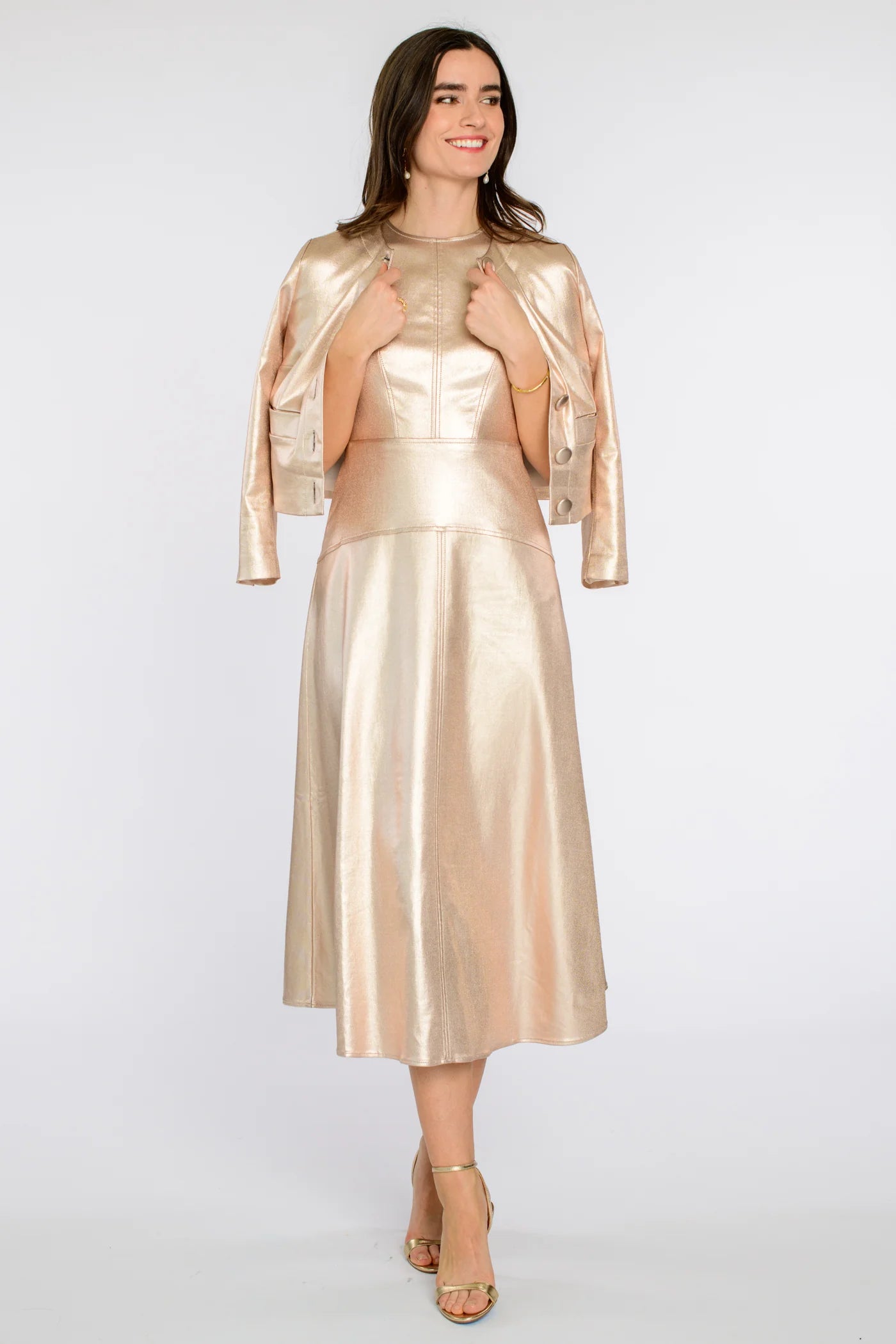 Claire Dress in metallic denim by Elizabeth James