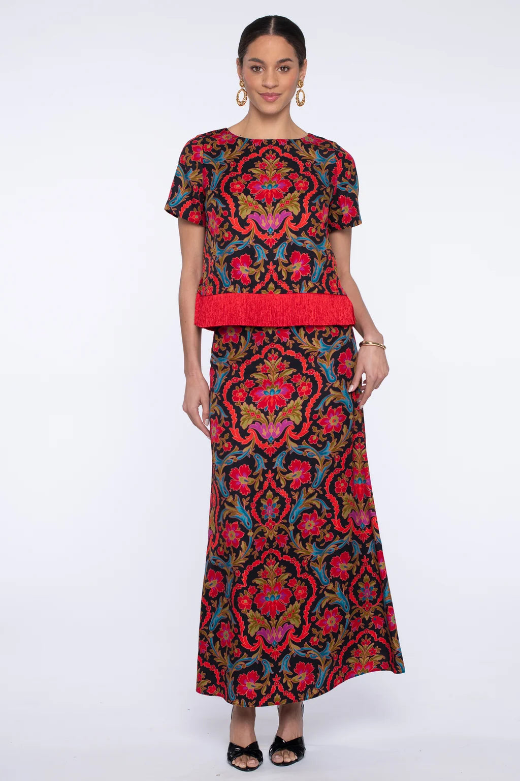 Tess Tee with Tassels in damask by Elizabeth James