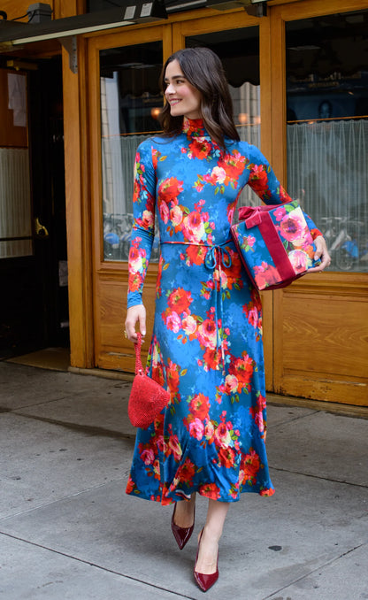 Stevie Dress in holiday chintz teal by Elizabeth James