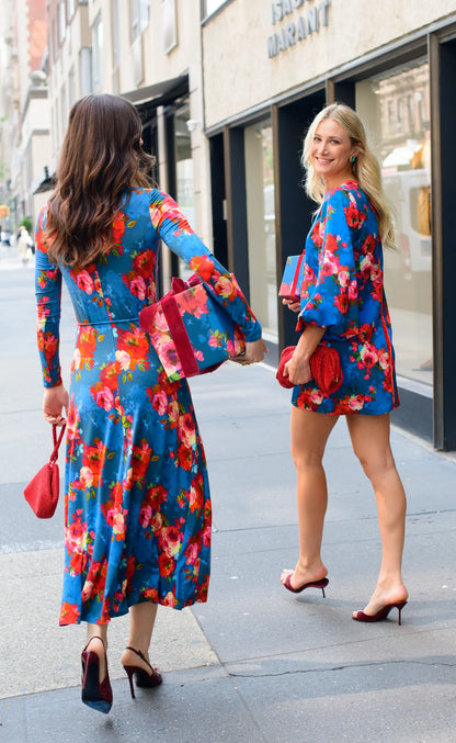 Stevie Dress in holiday chintz teal by Elizabeth James