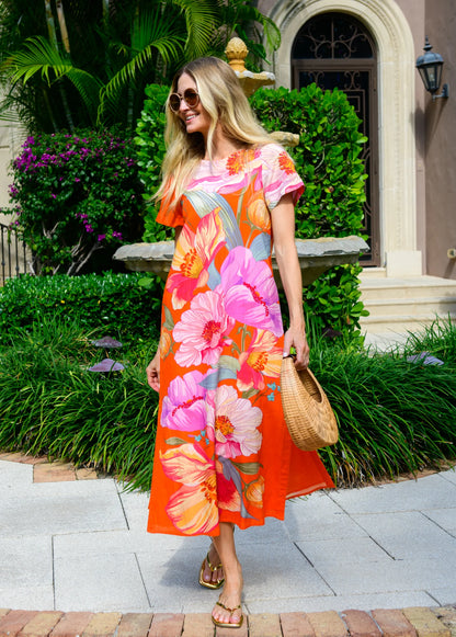 Tess Midi Dress in sunset blooms by Elizabeth James