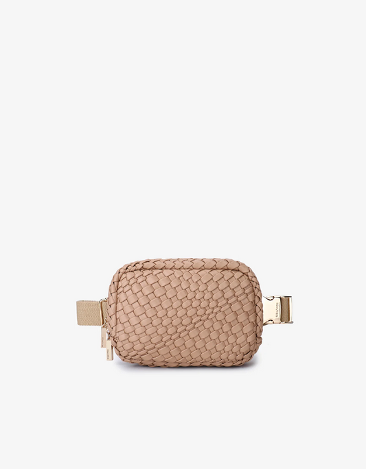 Everleigh Woven Belt Bag in taupe by Remi & Reid