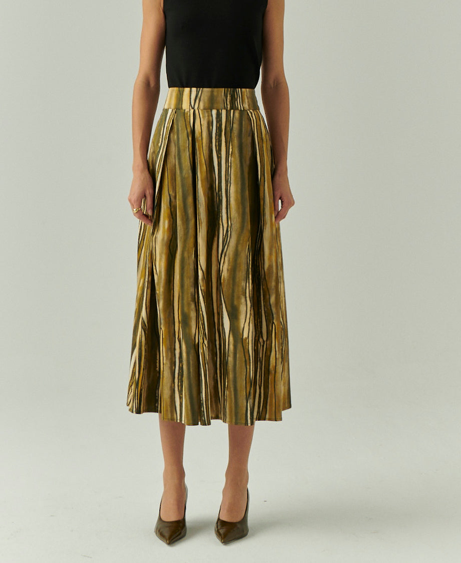 Sloan Midi Skirt in multi olive by Exquise