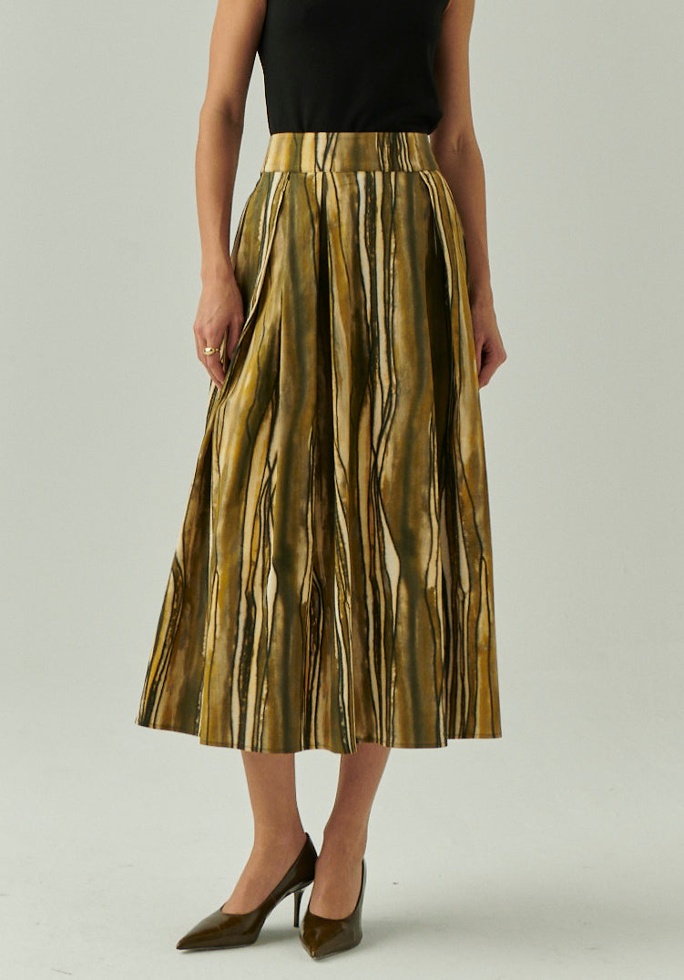 Sloan Midi Skirt in multi olive by Exquise