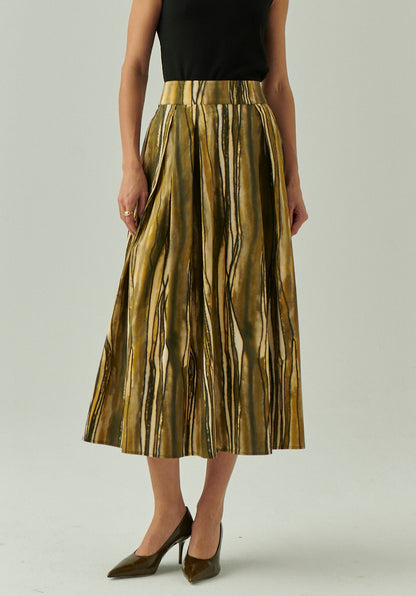 Sloan Midi Skirt in multi olive by Exquise