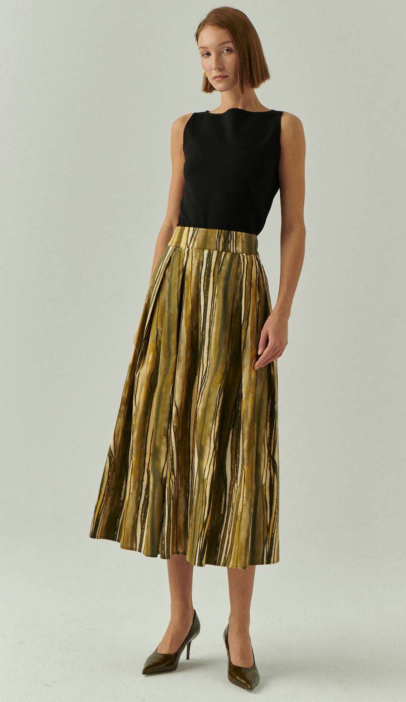 Sloan Midi Skirt in multi olive by Exquise
