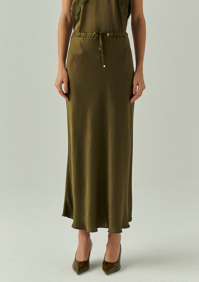 Liv Solid Slip Skirt in olive by Exquise