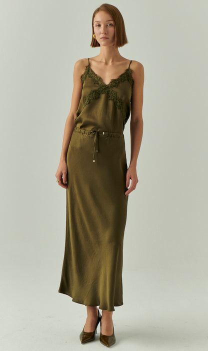 Liv Solid Slip Skirt in olive by Exquise