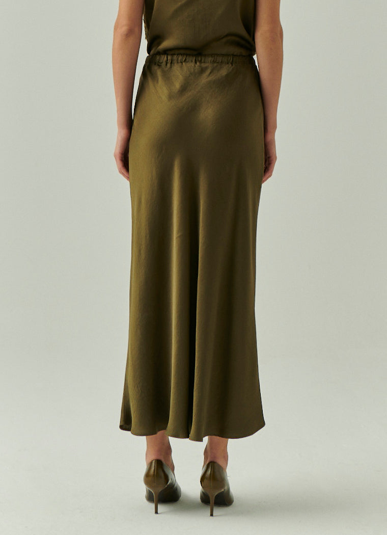 Liv Solid Slip Skirt in olive by Exquise
