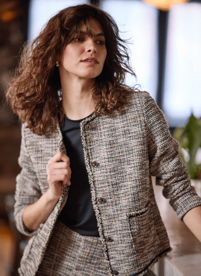 Charlotte Collarless St Tweed Jacket in multi color by Lysse