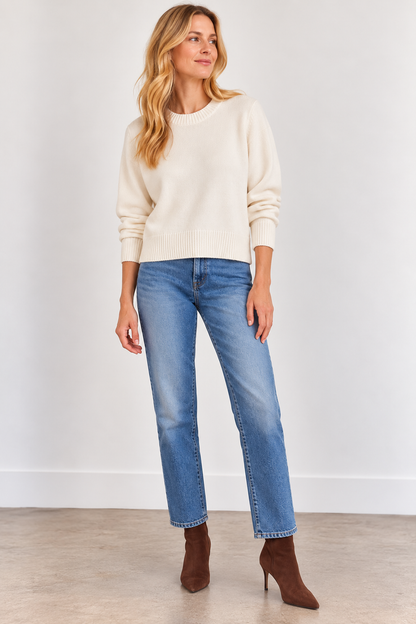 Solid Crew Sweater in milk by J.Society
