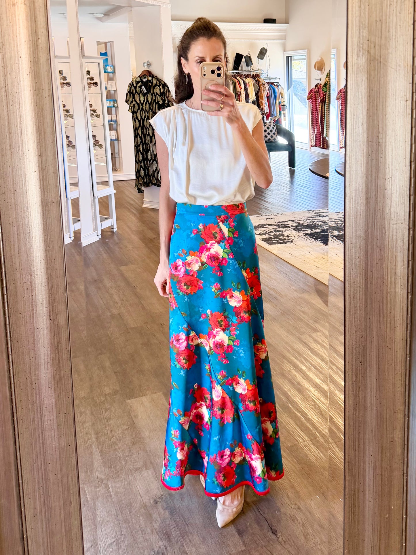 Serena Skirt in holiday chintz teal by Elizabeth James