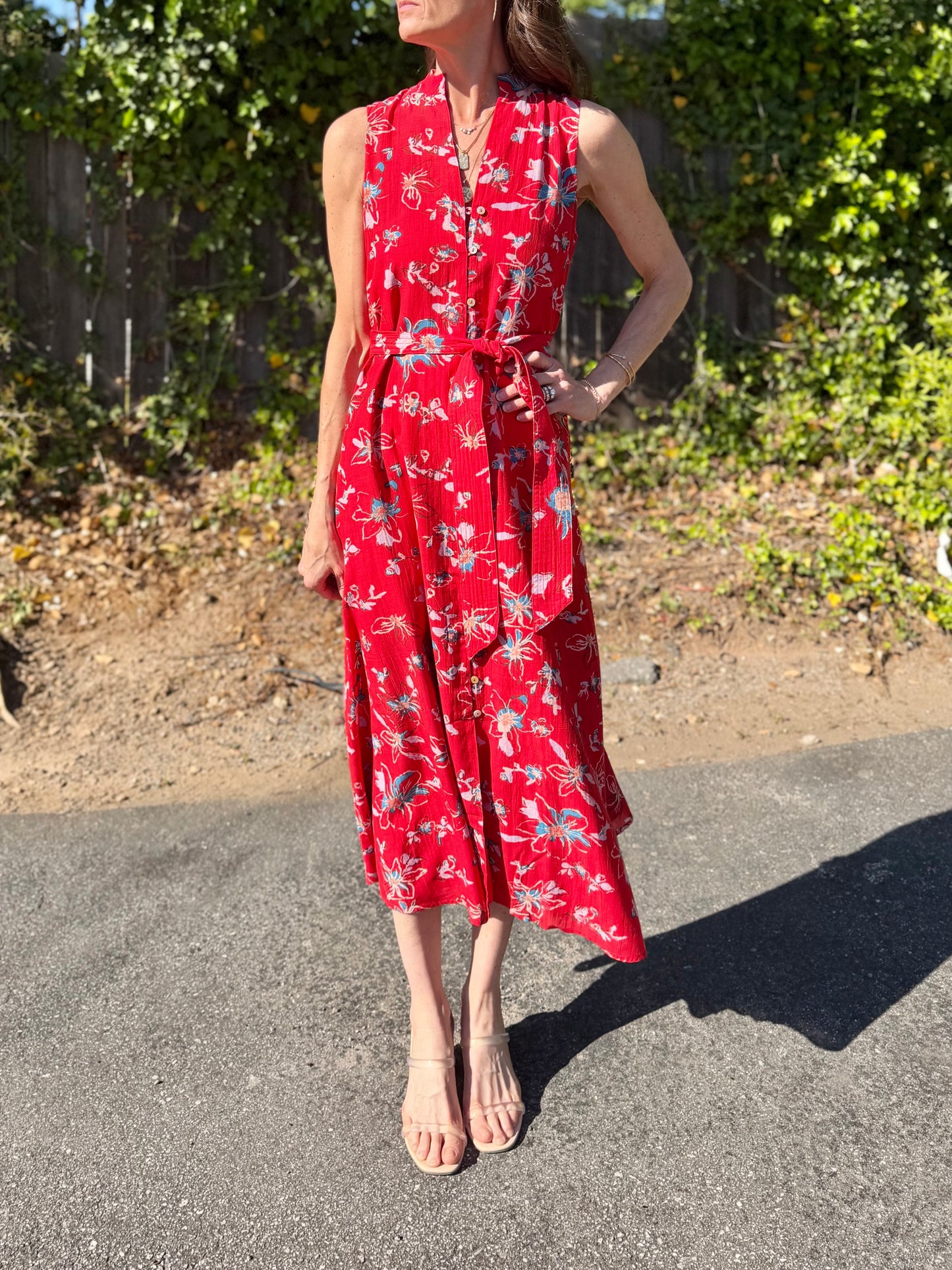 Cheyenne Midi Dress in fiore rosso print by Cleobella
