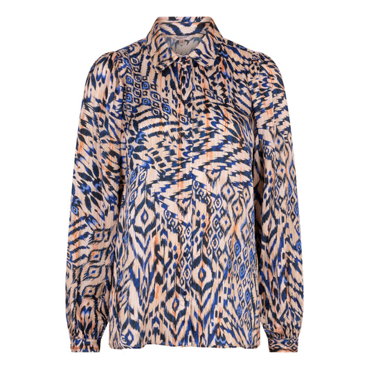 Long Sleeve Button Up Flow Print Blouse in blue multi by Esqualo