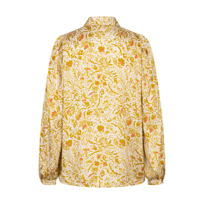 Long Sleeve Button Up Cheerful Printed Blouse in mustard by Esqualo