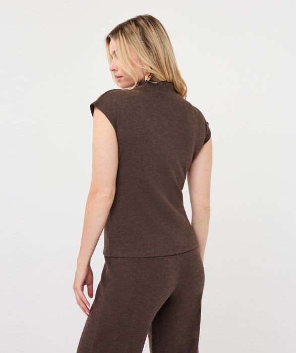Sleeveless Mock Neck Knit Top in cacao by Esqualo