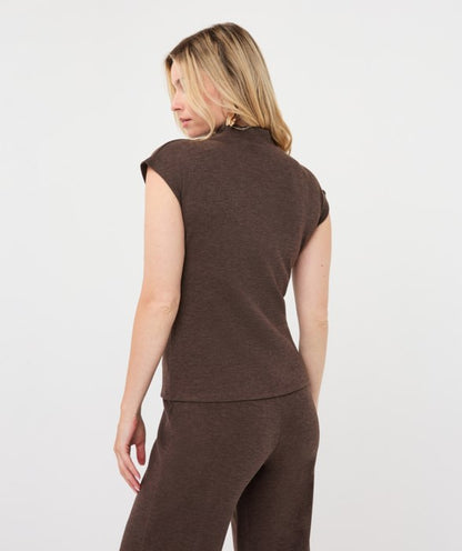Sleeveless Mock Neck Knit Top in cacao by Esqualo