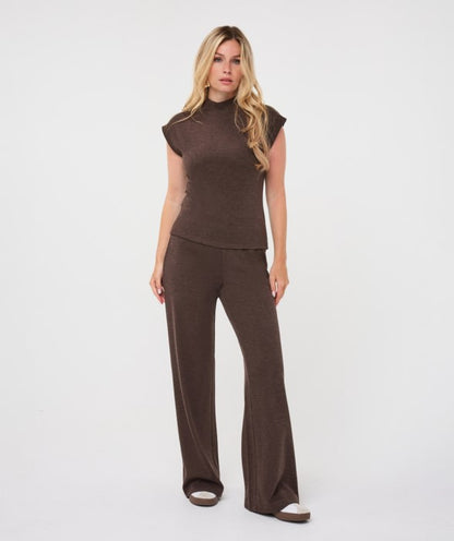 Sleeveless Mock Neck Knit Top in cacao by Esqualo