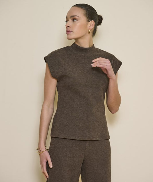 Sleeveless Mock Neck Knit Top in cacao by Esqualo