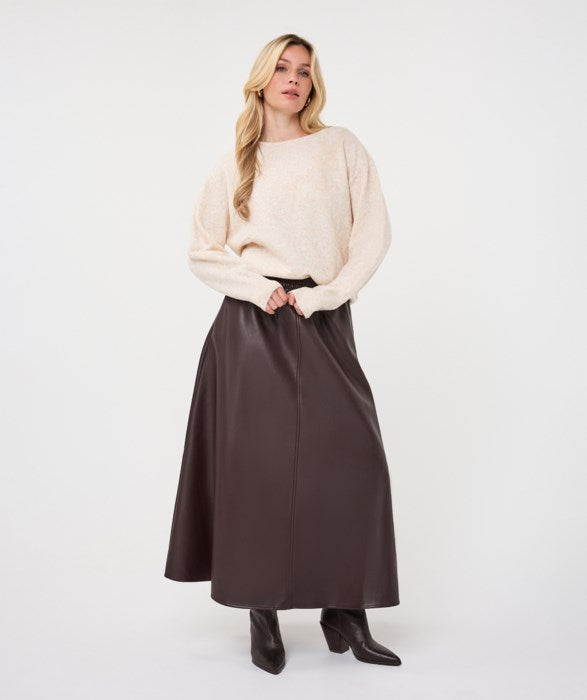 Faux Leather Midi Skirt in cacao by Esqualo