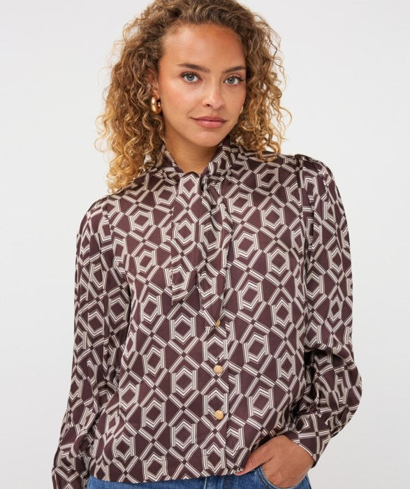 Printed Blouse in bow warm cacao by Esqualo