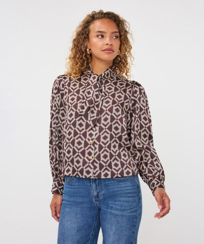 Printed Blouse in bow warm cacao by Esqualo