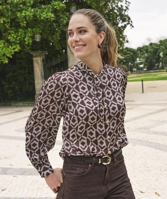 Printed Blouse in bow warm cacao by Esqualo