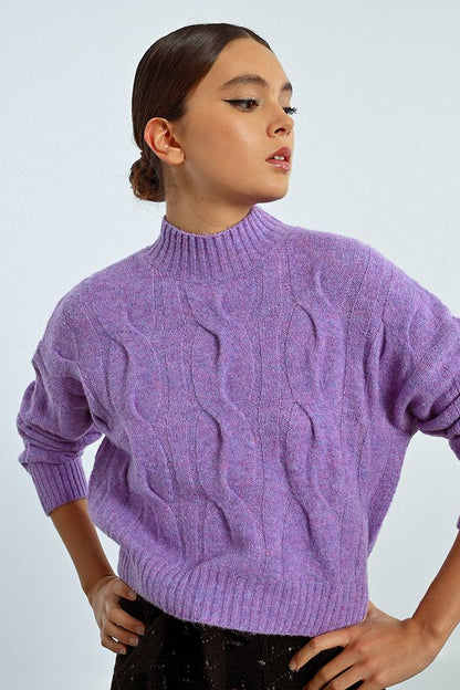 Textured Turtleneck Sweater in mauve by Molly Bracken