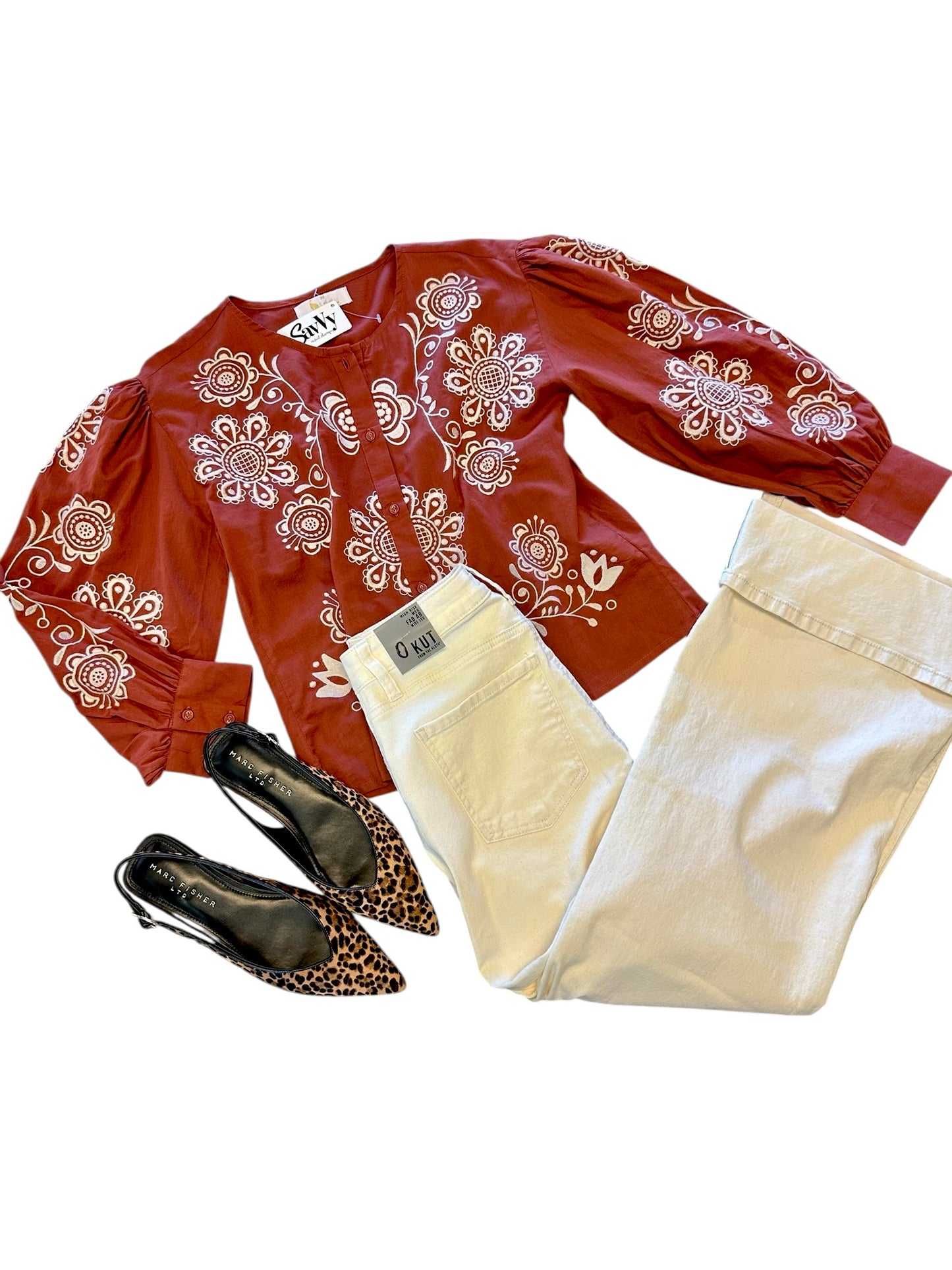 Egla Embroidered Blouse in terracotta by Bindu