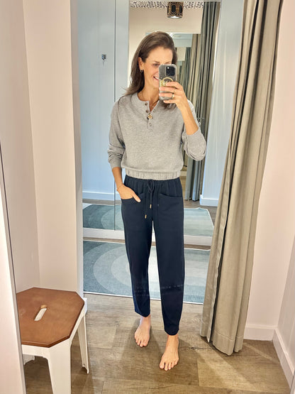 Elastic Waist Henley Sweater in heather grey by Lilla P