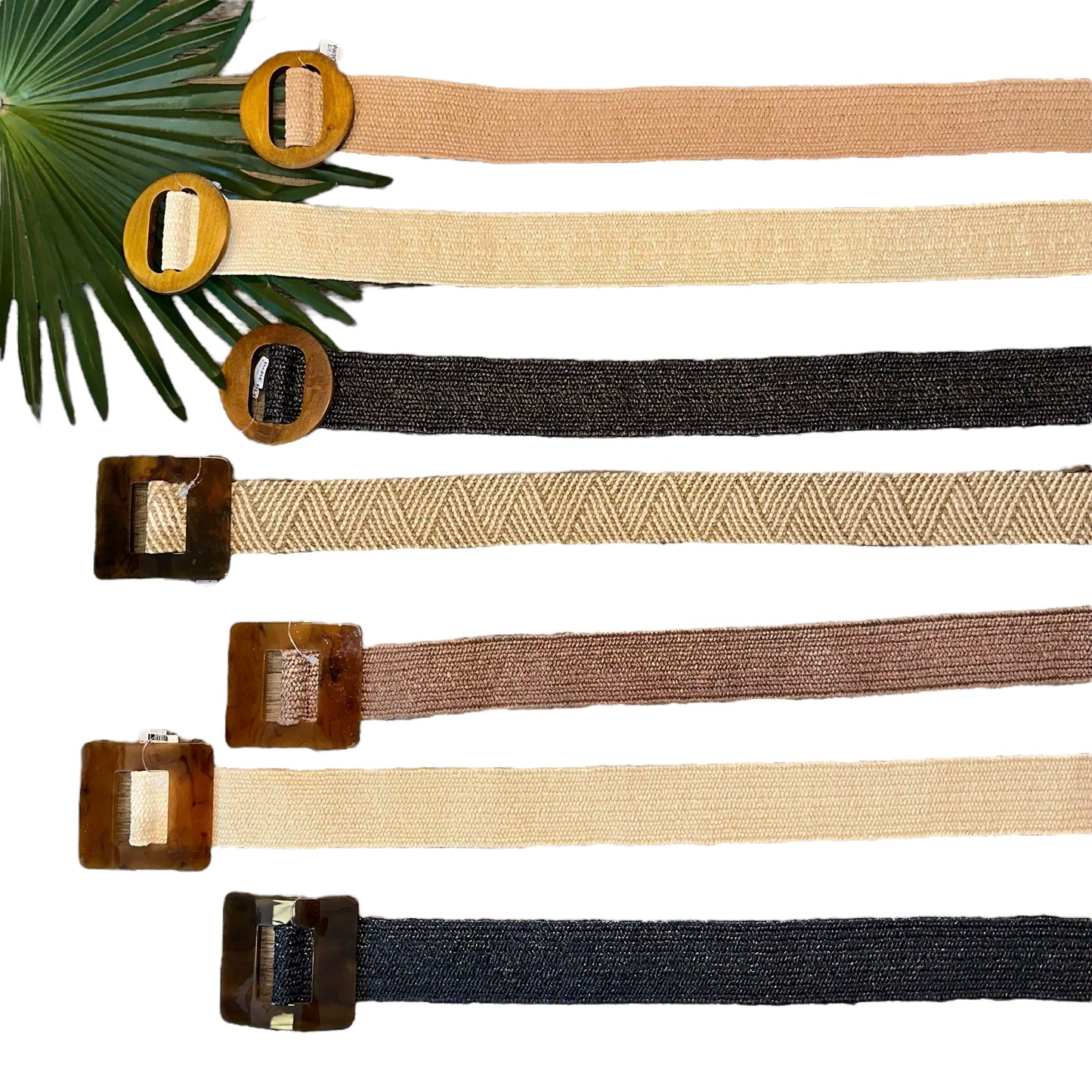 Square Lucite Buckle Straw Belt in natural