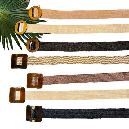 Square Lucite Buckle Straw Belt in natural