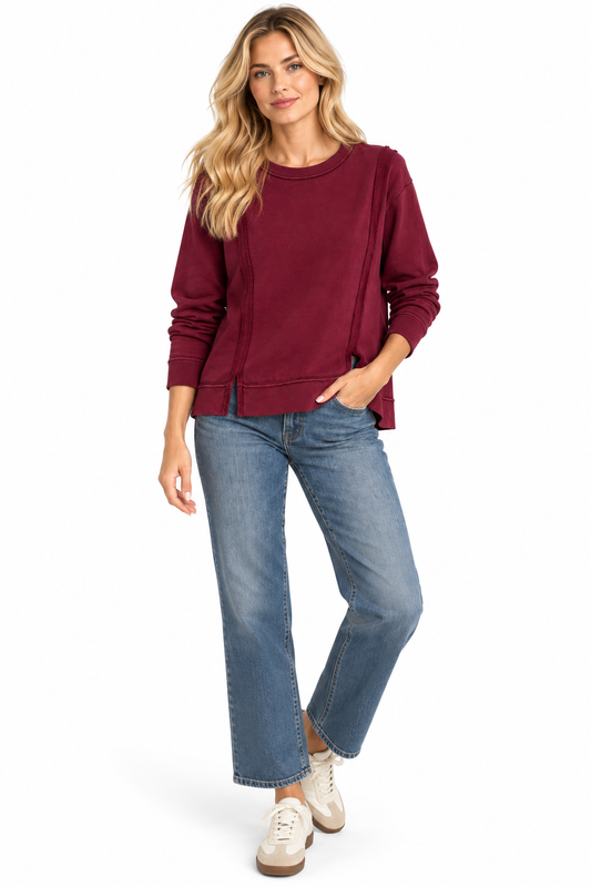 Long Sleeve Open Crew Sweatshirt in astroberry by Mododoc