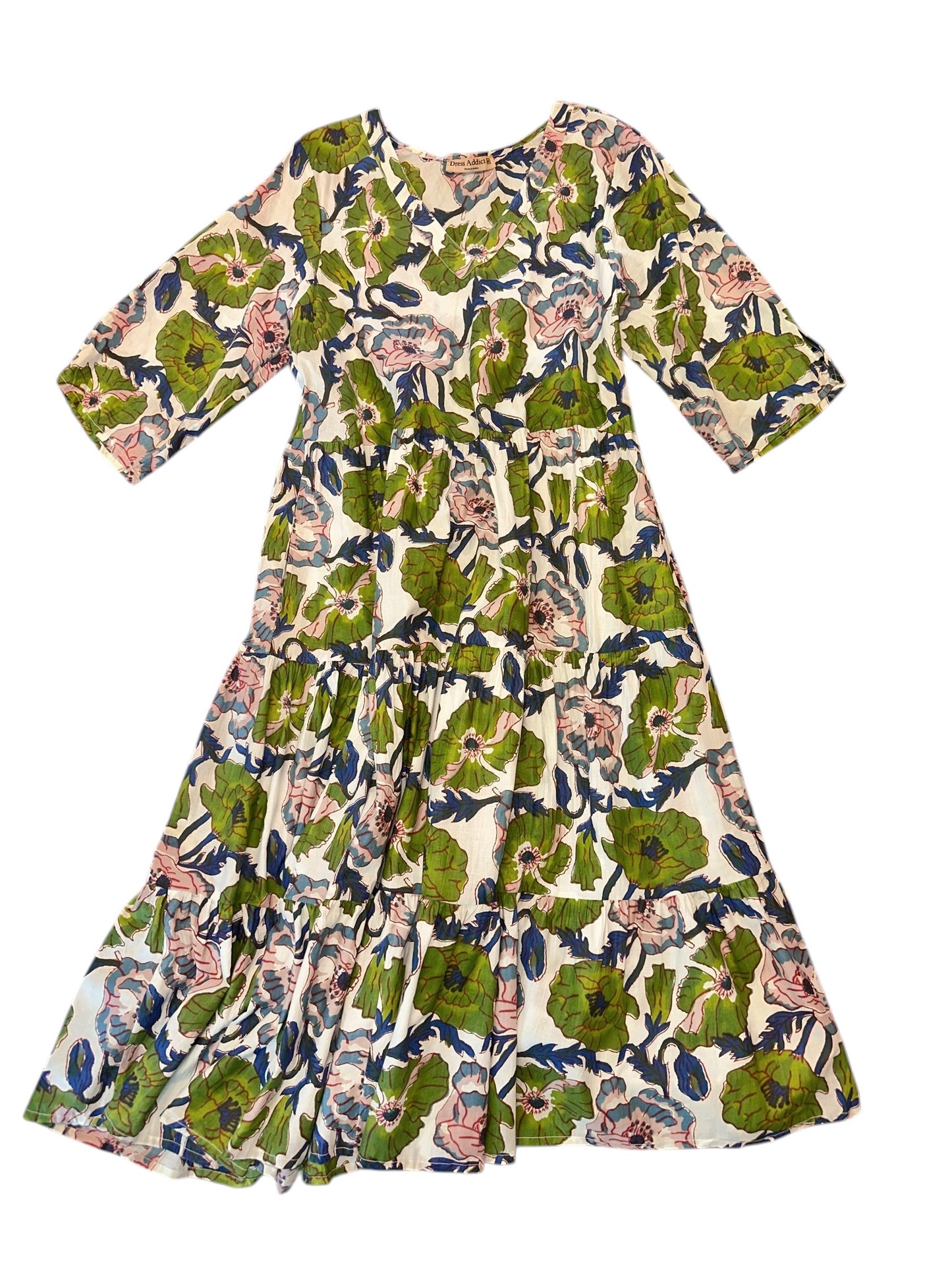 3/4 Sleeve Tiered Maxi in green/blue by Dress Addict