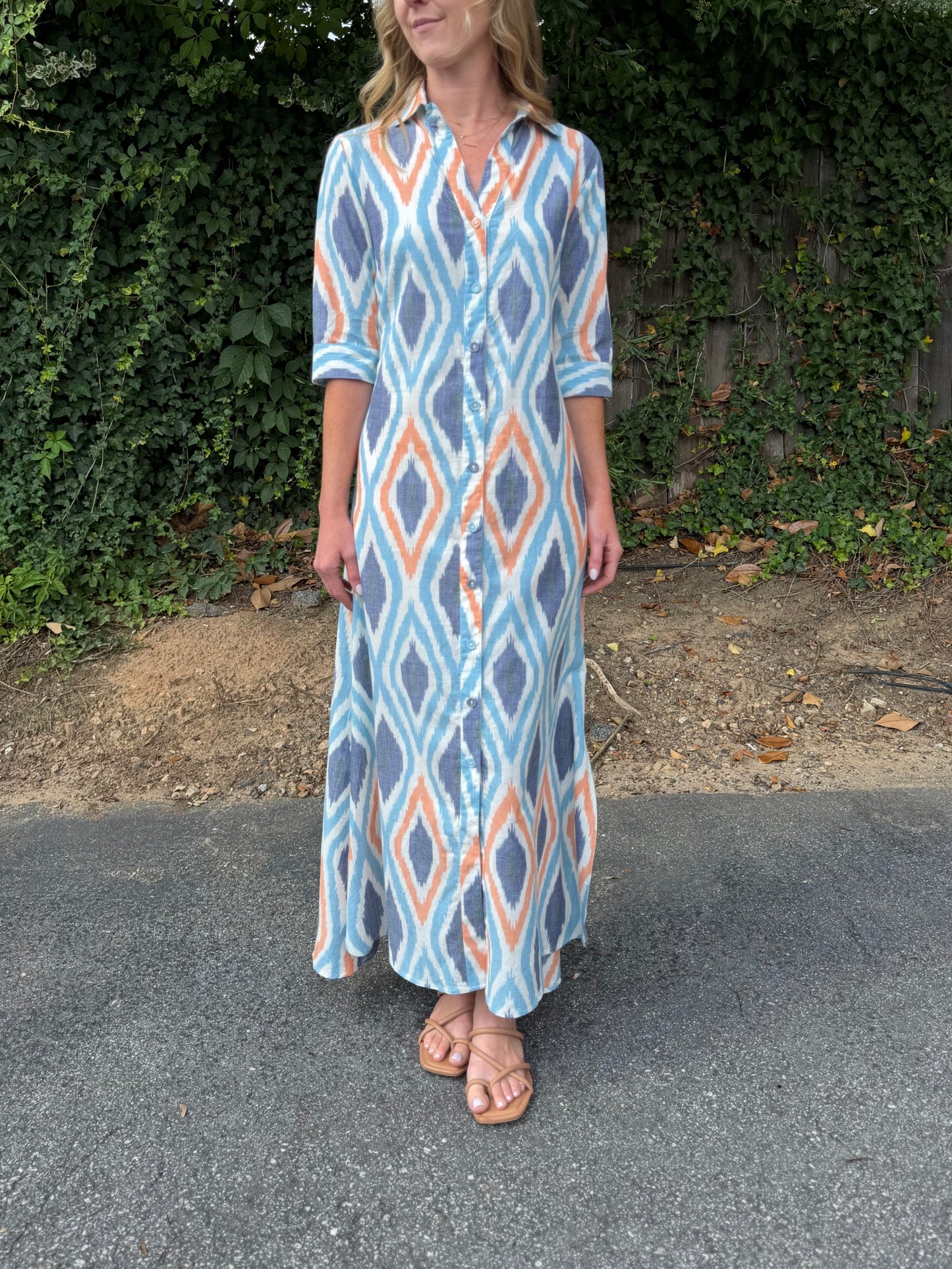 Eloise Sundown Ikat Dress in blue by Beau & Ro