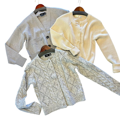 Jocasta Long Sleeve Crew Neck Cardigan in grey cloud by RD