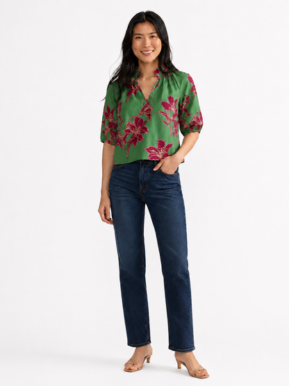 Trish Printed Top in verde ochid by Double A