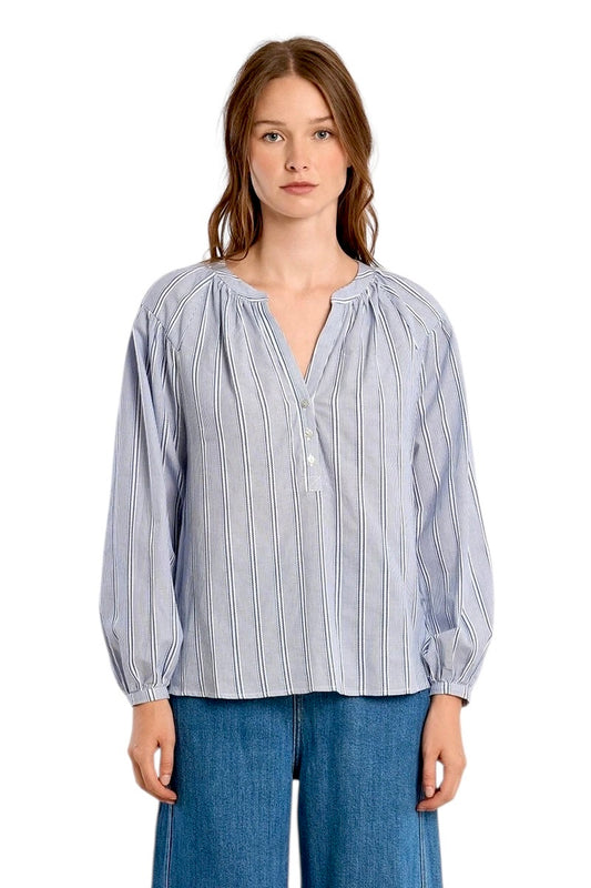 Striped Cotton Blouse in blue by Molly Bracken