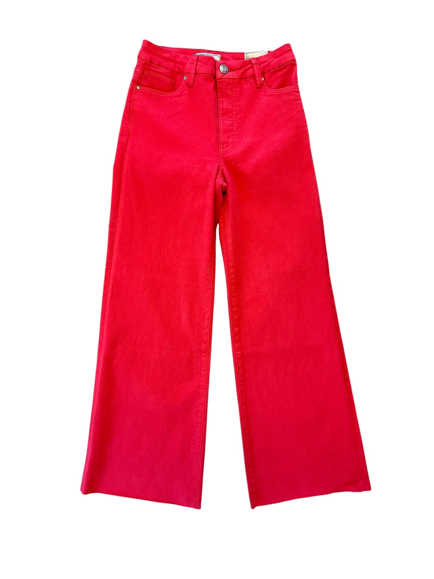 Meg High Rise Wide Leg Raw Hem in ruby red by KUT