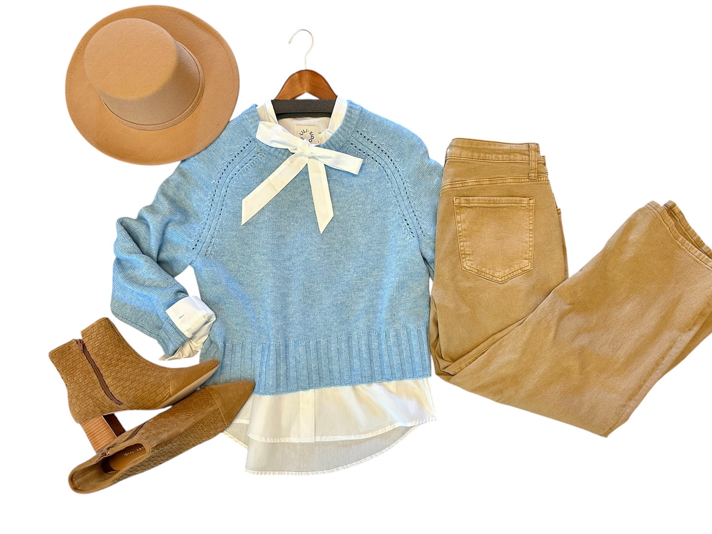 Long Sleeve Button Up Blouse with Bow Detail in white by Molly Bracken