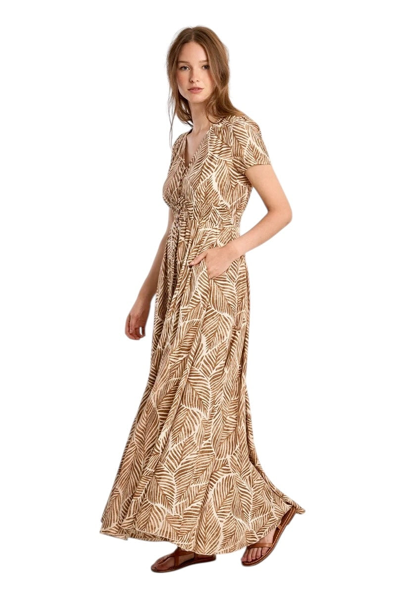 Printed Maxi Dress in camel mathilde by Molly Bracken