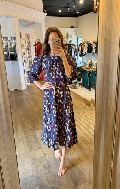 Emilia Long Sleeve Printed Dress in pink multi by White Stuff