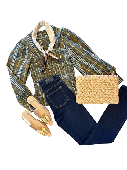 Long Sleeve Plaid Shirt in khaki by Molly Bracken