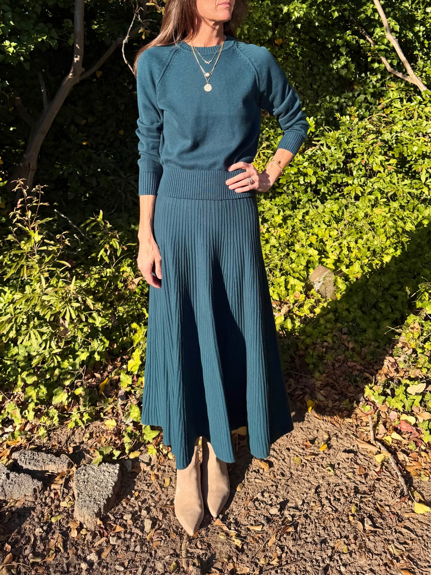 Flared Knit Skirt in deep sea by Lilla P