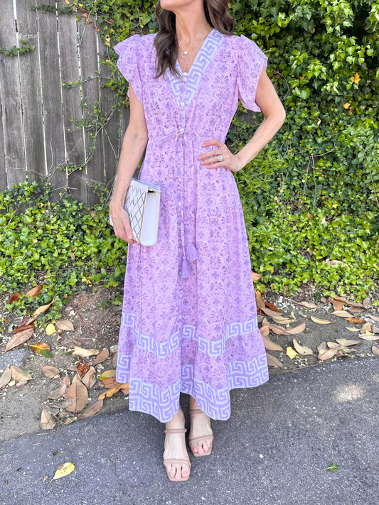 Amalfi Maxi Dress in hellenic lilac by Isla Payal
