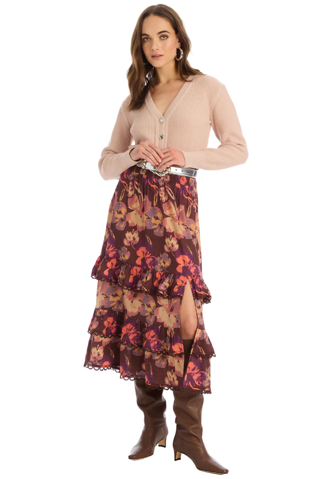 Georgia Midi Skirt in brown floral by Allison